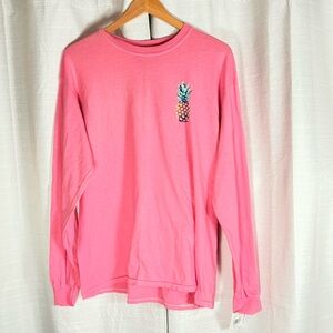 Benny & Belle Pink Long Sleeve Shirt Pineapple Southern Chic size L NEW